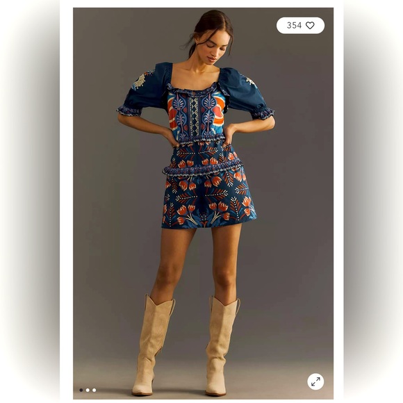 Blue and Orange Embroidered Dress - Picture 1 of 6